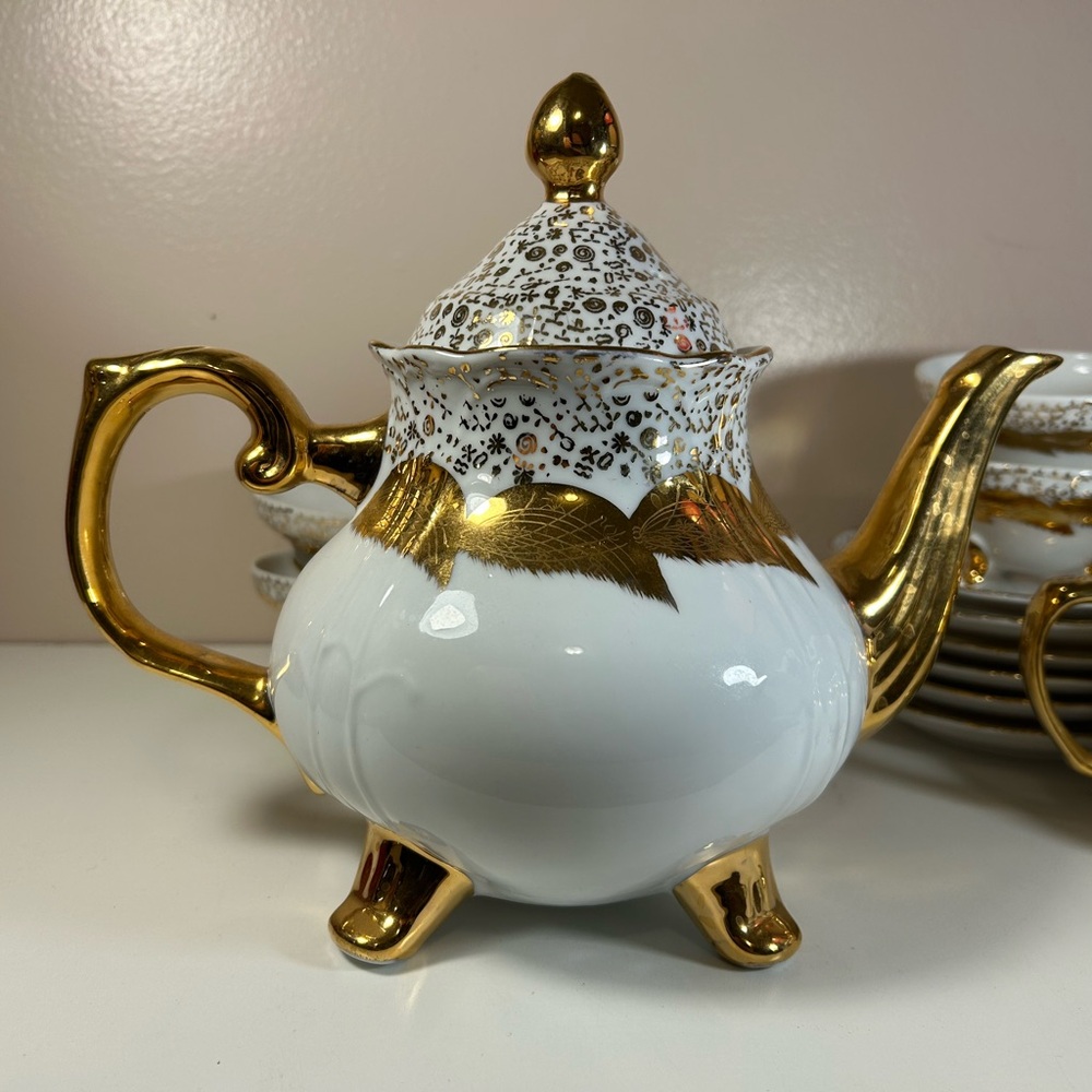 Gorgeous Vintage 15 piece Tea Set Decorated by hand in 24 kt Gold